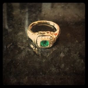 Genuine diamond and emerald gold ring
